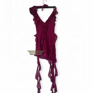 Cider Rosette Asymmetrical Hem Cocktail Dress in Wine
